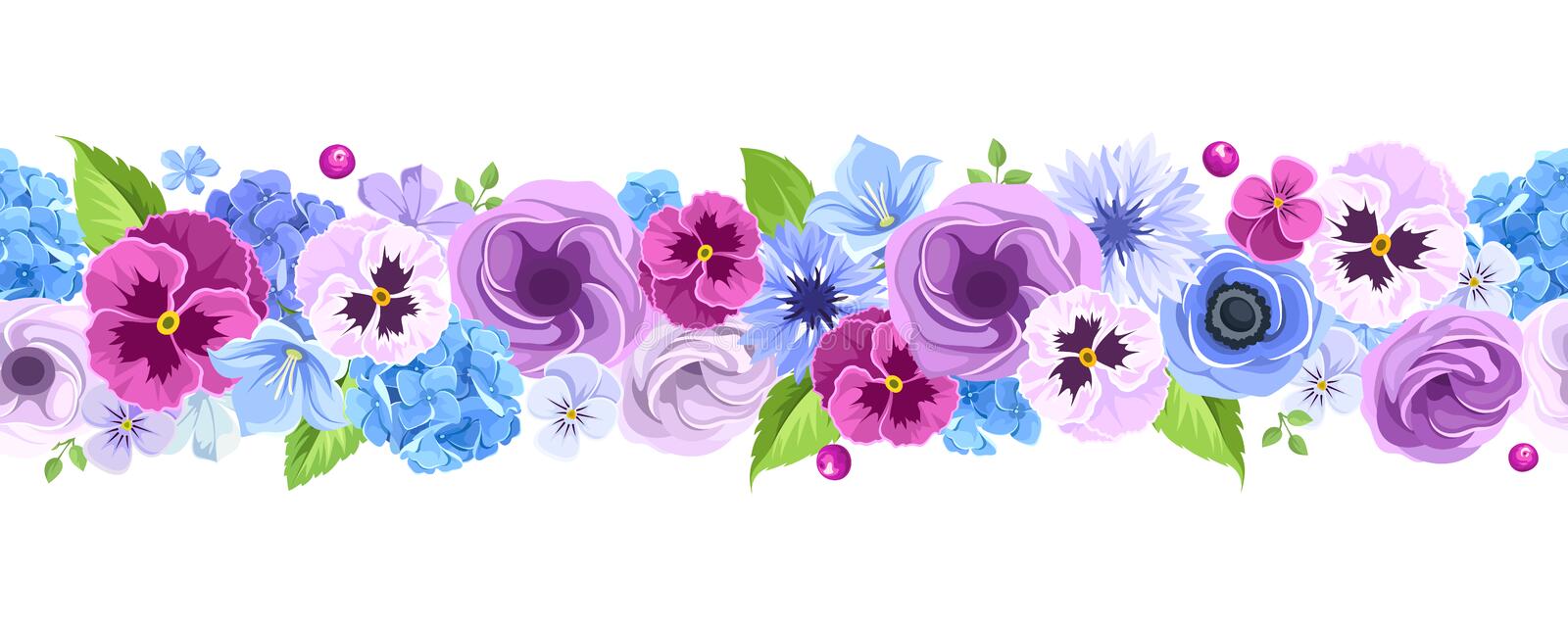 fondo-inconsútil-horizontal-con-las-flores-azules-y-púrpuras-ilustración-del-vector-75393163